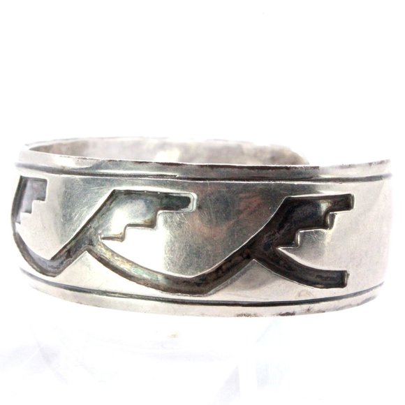 Vintage Sterling Silver Hopi Native American Overlay Cuff Bracelet - Picture 4 of 11